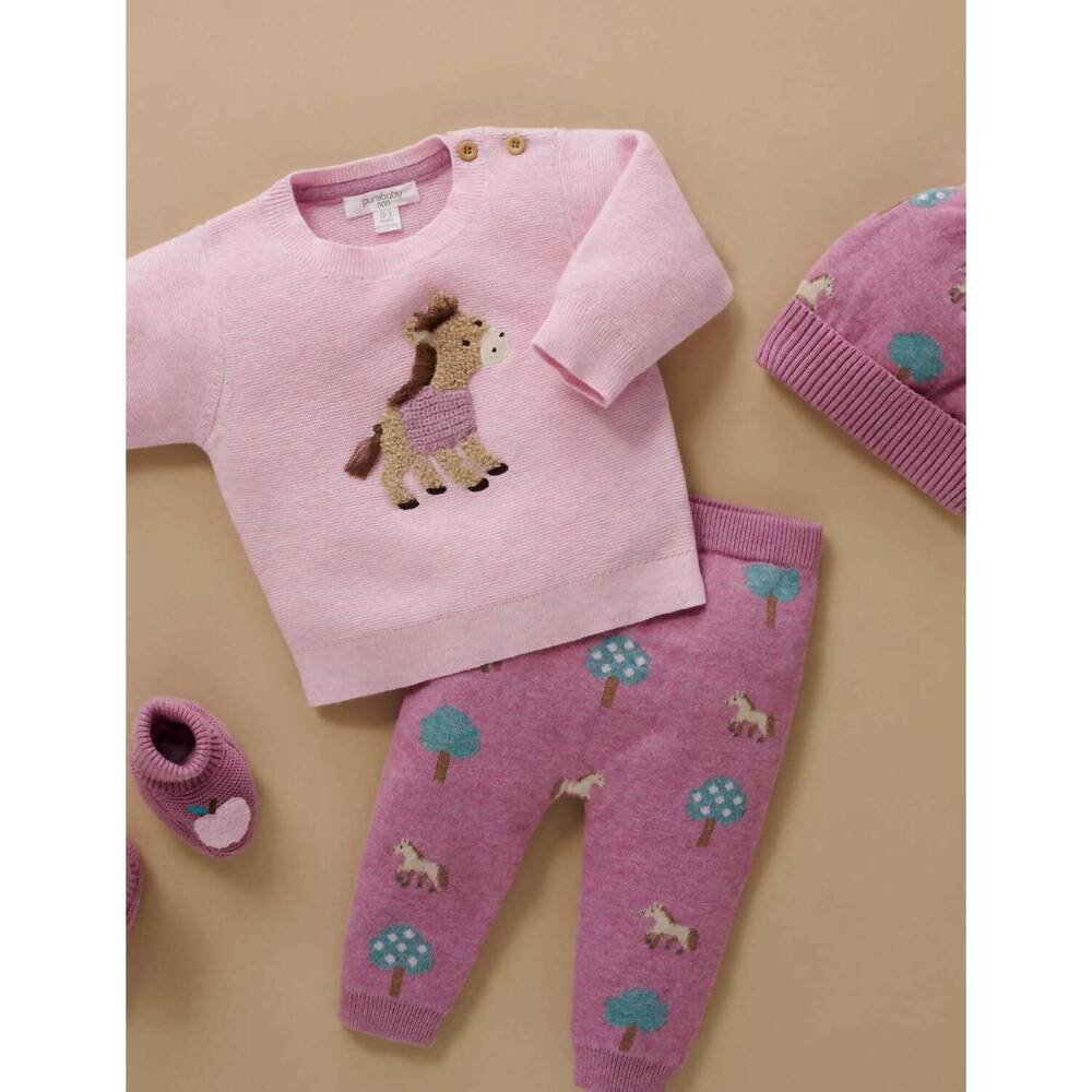 NEW PUREBABY kid's one the farm sweater legging set in pink